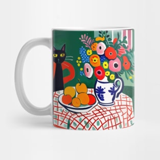 Cute Black Cat with Flowers in a Vase Mug